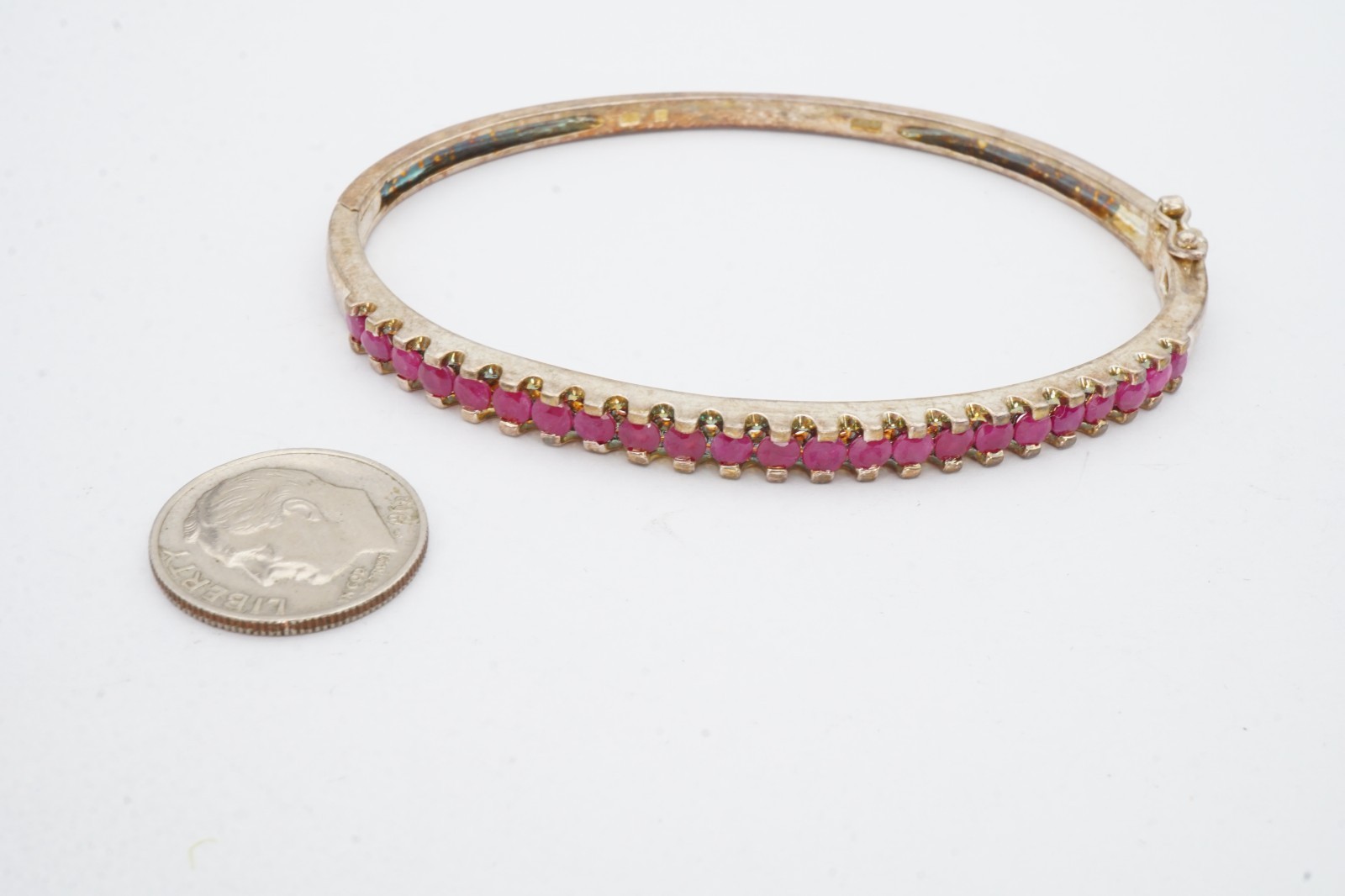 Sterling Silver 925 Ruby Bangle Bracelet 7.25" - image 2