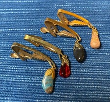 Vintage Hanging Polished Stone Tie Clip Lot of 4 Red Blue 49B