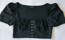 Milkmaid Corset Top Sz M Cropped Puffed Sleeve Coquette Renaissance Halloween