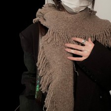Women Faux Wool Fringe Triangle Scarf Retro Soft Knitted Scarf Neck Warmer Scarf