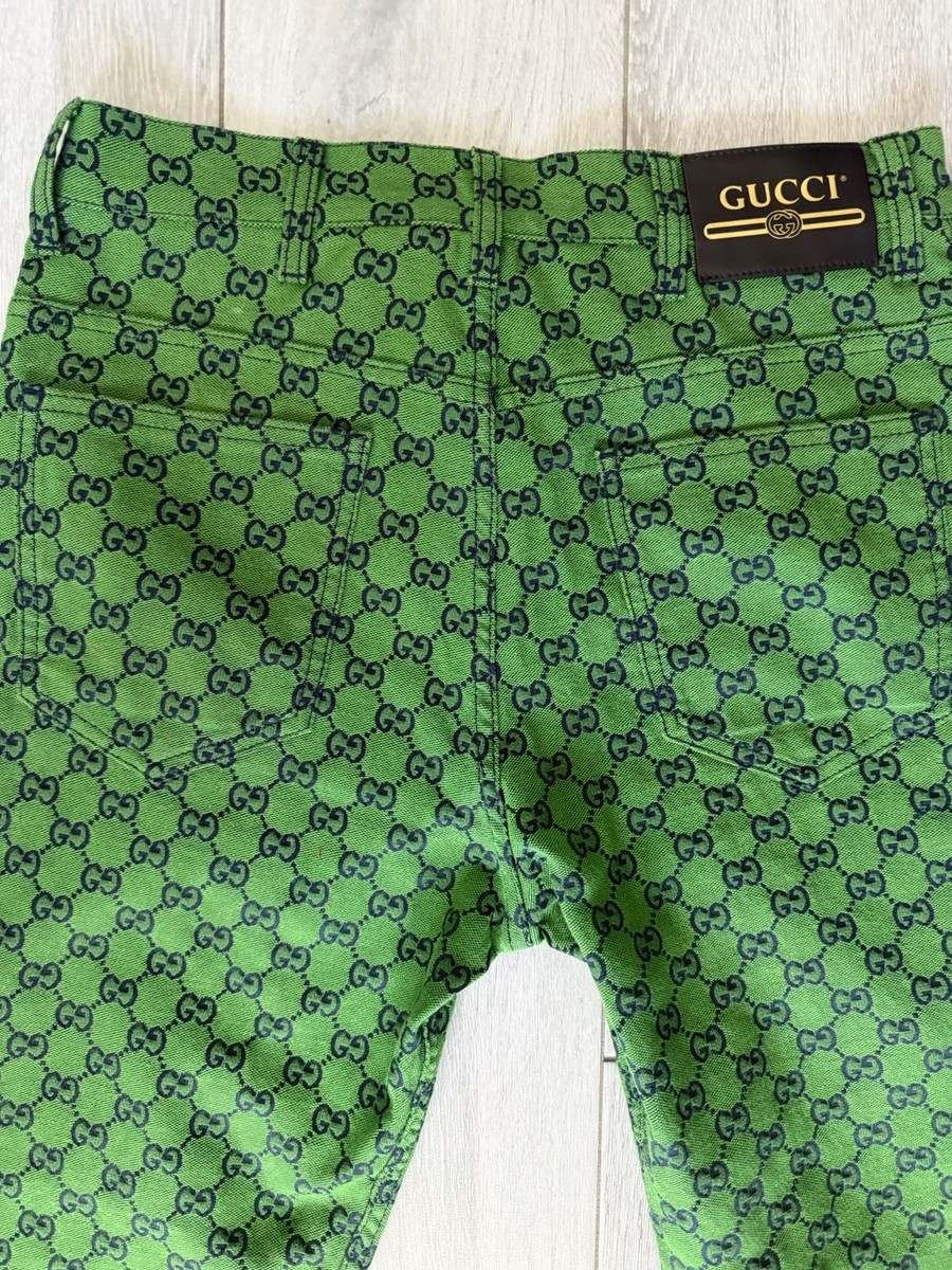 Gucci Authentic GG Jacquard Logo Leather Patch Bottoms Denim Pants