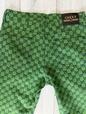 Gucci Authentic GG Jacquard Logo Leather Patch Bottoms Denim Pants
