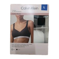 NEW Calvin Klein Women's L 2 Pack Wire Free Bralette Cotton Modal Black/White