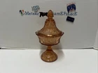 Vintage  Federal Glass Cabbage Rose Sharon Pedestal Candy Dish Compote w Lid