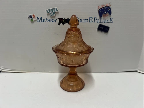 Vintage  Federal Glass Cabbage Rose Sharon Pedestal Candy Dish Compote w Lid