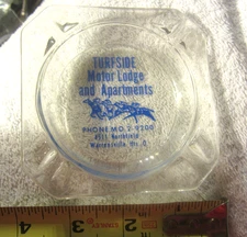 1 ad ashtray Turfside motor Lodge Warrensville Heights Ohio horse,race,vtg,glass