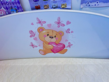 Children’s Single Wood Bed Frame White/Pink Teddy Bear, Mattress, Drawer 165  cm