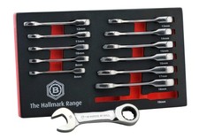 Britool Hallmark 12pc Stubby Ratcheting Spanner Set 8–19mm in Tool Control.