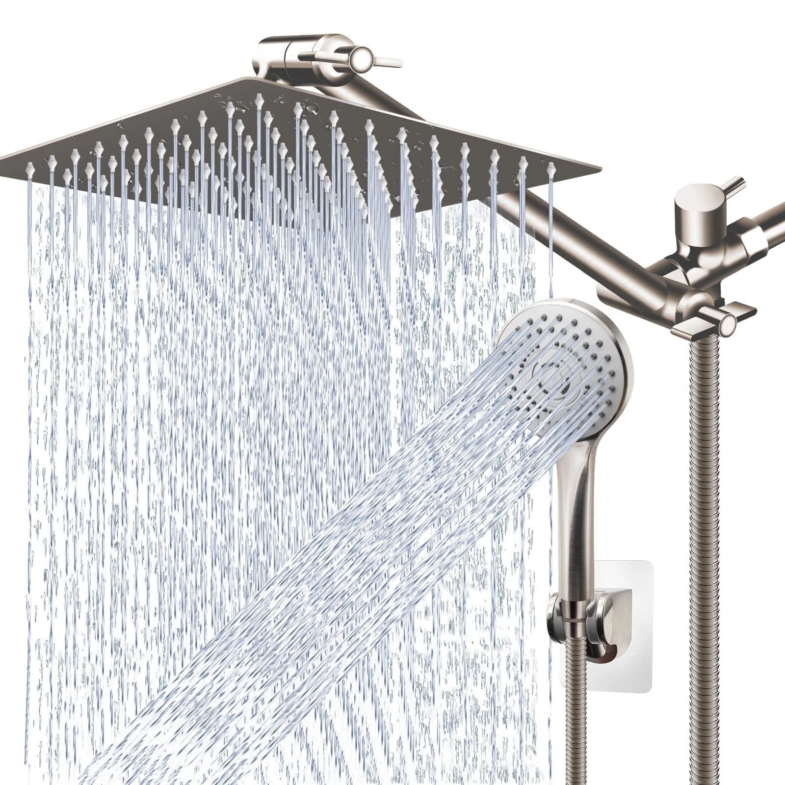 (Brushed Nickel),12'' High Pressure Rain Shower Head with 11'' Adjustable Ext...
