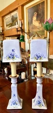Pair Limoges Bernardaud & Co France Candle Lamps w/  Pushup Holders & Shades