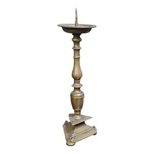 Antico Candeliere in Ottone Pieno - Stile Barocco - Base Triangolare XIX Secolo