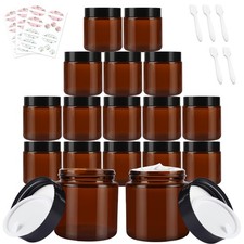 Glass Cosmetic Storage Jars 15 Pack 120 ml / 4 oz Amber Glass Jars with Tight