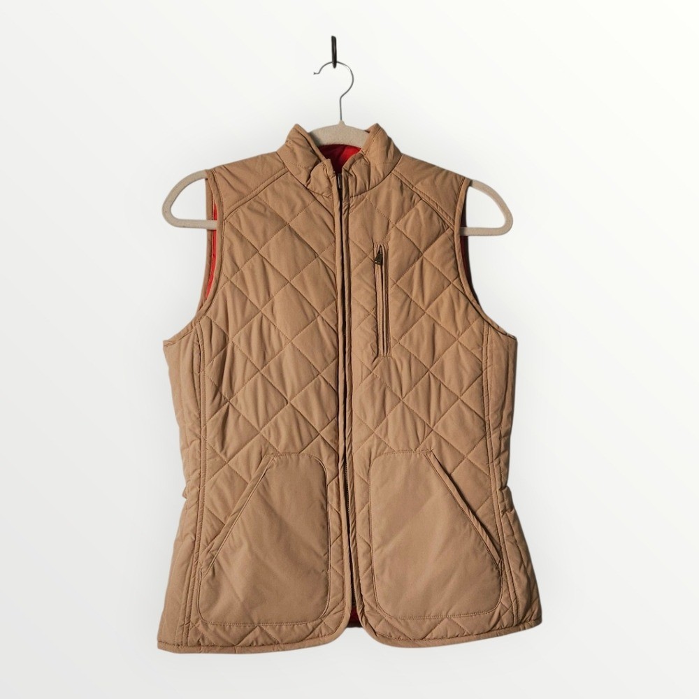 Lauren Ralph Lauren Reversible Quilted Vest Red Tan Womens S Equestrian Out