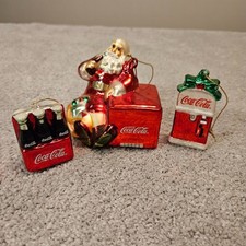 Vintage Coca-Cola Glass Christmas Ornaments Lot of 3 Santa Bottles Vending