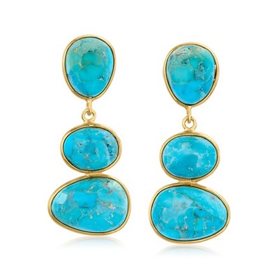Ross-Simons Turquoise Drop Earrings in 18kt Gold Over Sterling