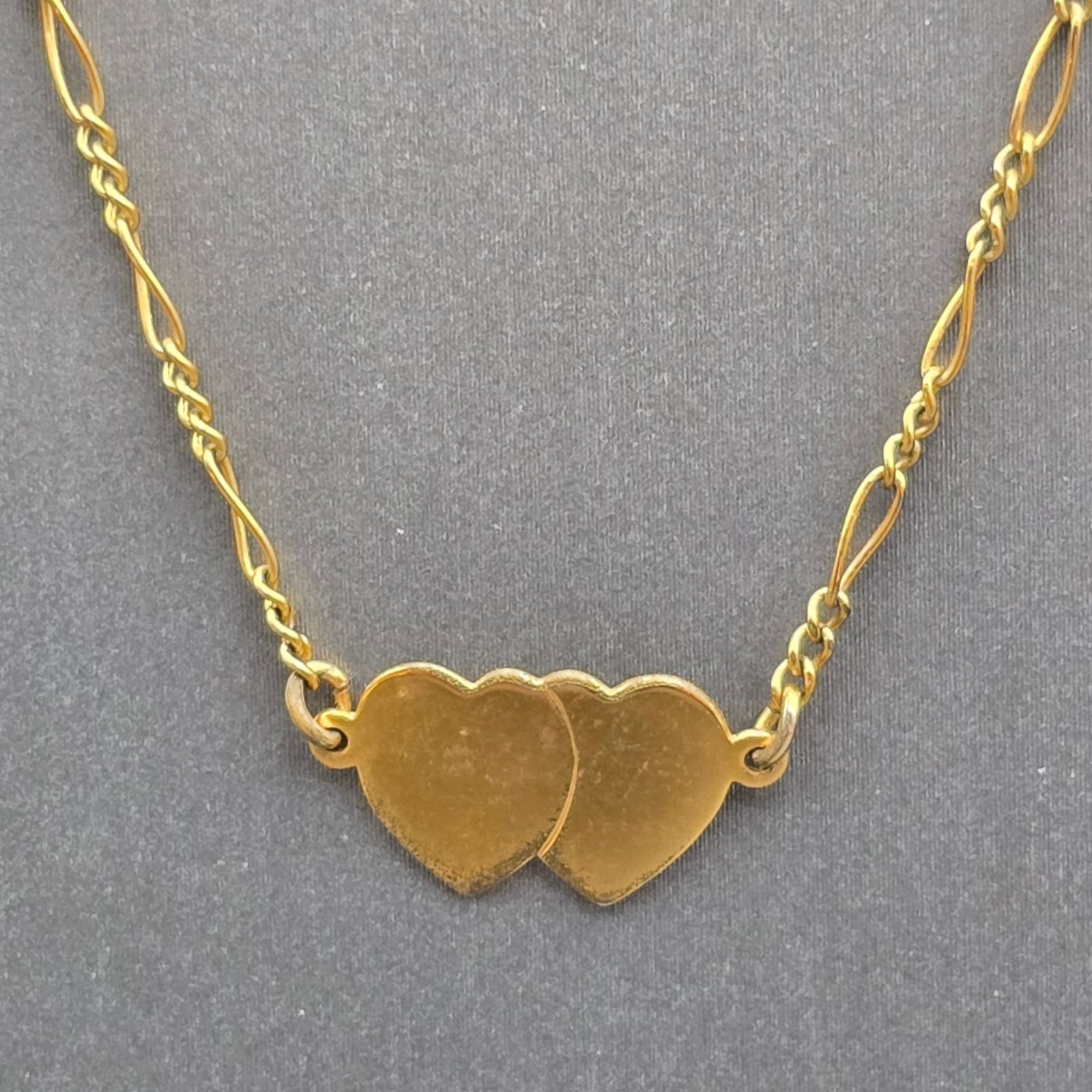 Vintage 12k Gold Filled Double Heart Choker Necklace Figaro Chain Statement