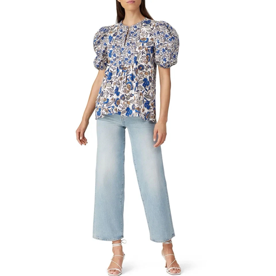 Shoshanna Odelia 花卉衬衫短袖设计师女式 XS 码 MSRP $320 — 第 2/4 张图片