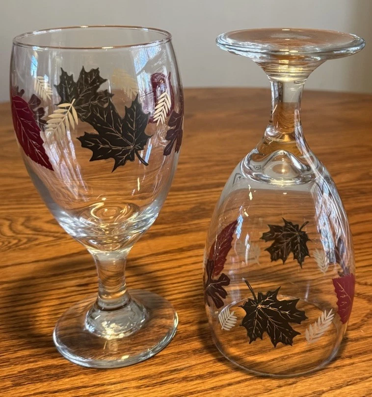 "Copas de agua de vino vintage Libbey hojas de otoño otoño acción de gracias Halloween 7""" Foto 2 de 4