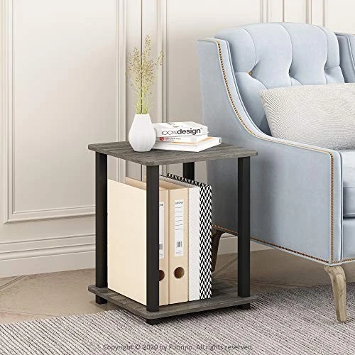 FURINNO SIMPLISTIC SIDE TABLE SET 2 2-TIER END TABLE NIGHTSTAND FR:OAK/BLACK - Image 3 of 4