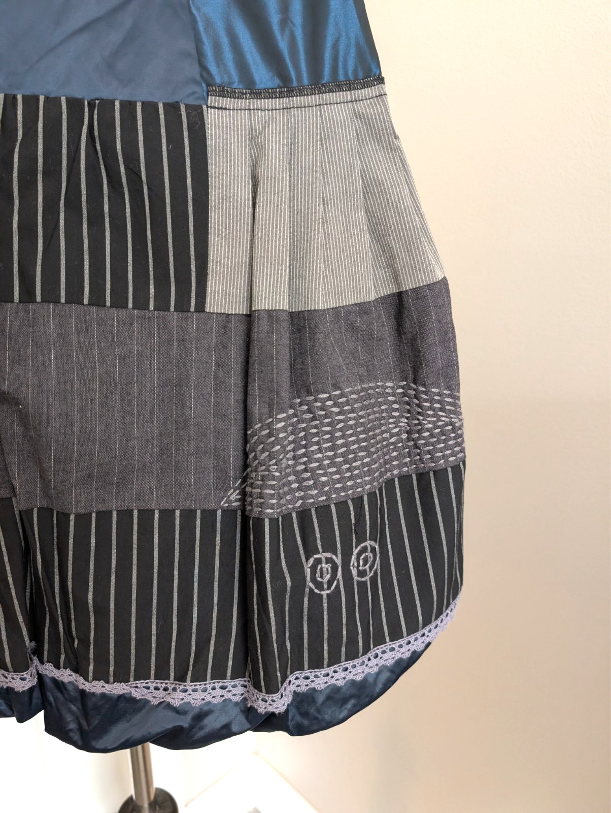 DESIGUAL patchwork striped bubble hem short Skirt… - image 5