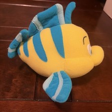 Vintage Disney Store Little Mermaid Flounder The Fish 8" Plush Toy Walt Disney