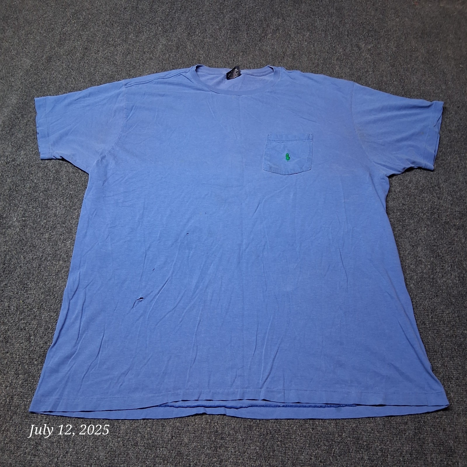 T shirt vintage Polo by Ralph Lauren con tasca taglia XL blu invecchiata pony crew
