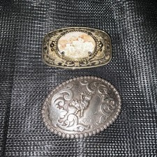 Nocona Rodeo Silver Metal Belt Buckle Bull Rider Cowboy Western Floral Vintage