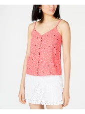MAISON JULES Womens Pink Button-down Camisole Spaghetti Strap V Neck Top M
