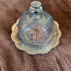 Vtg Imperial Iridescent Carnival Glass Rose Butter Dish