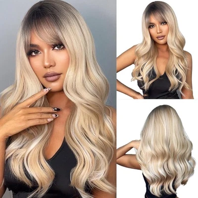 Perücke Damen Blond Ombre lang wellig Fashion Party Cosplay hitzebeständig