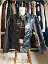 Vintage Black Patent Faux Leather And Japanese Denim Tricky Jacket From Versace