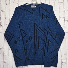 Vintage 80s 90s Le Tigre Men XXL Geometric Abstract Knit Crewneck Sweater USA