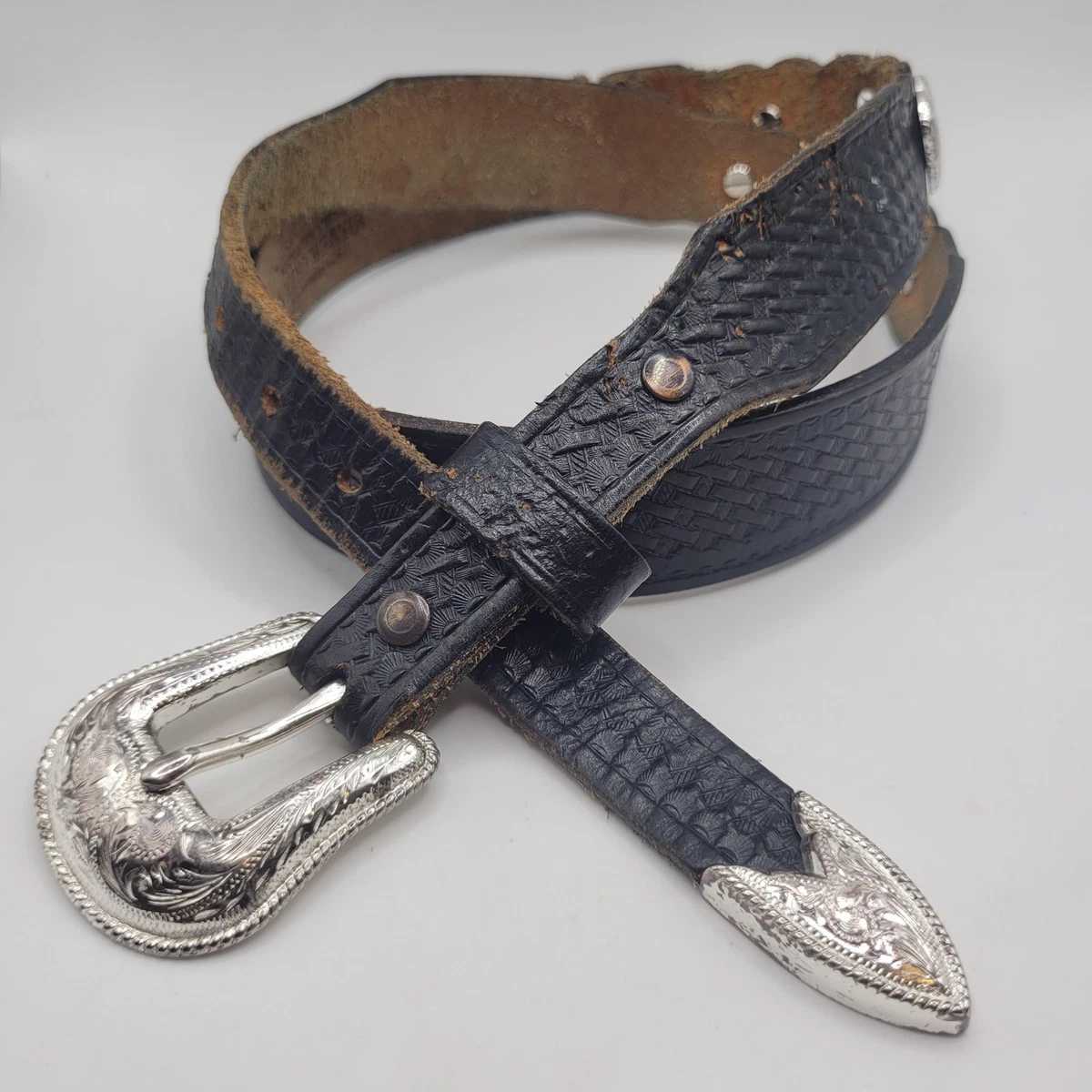80s 90s Vintage Silver Croc Embossed‎ Leather Belt Women\'s Large Western Buy Black Western Belt Mens | Crocodile Embossed Leather  main image 2