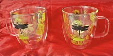 2 - Double Walled Glass Dragonfly Mugs Whimsical Springtime Effect By Devon Ross