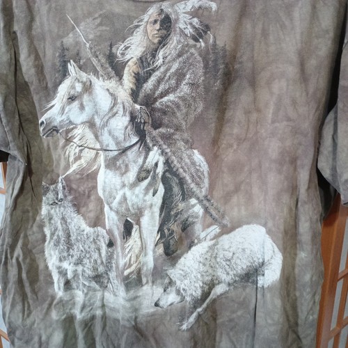 The Mountain Native American Wolves T-Shirt Tan XXL Dyed & Printed in USA - Picture 5 of 15