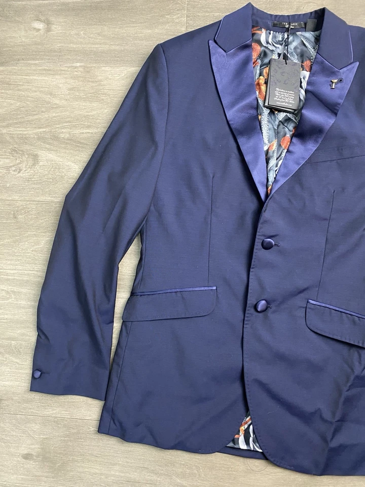 Abrigo Deportivo Ted Baker Hombre 38R Blazer Ajuste Moderno Azul Marino Chaqueta Lana Super 130 Foto 2 de 4
