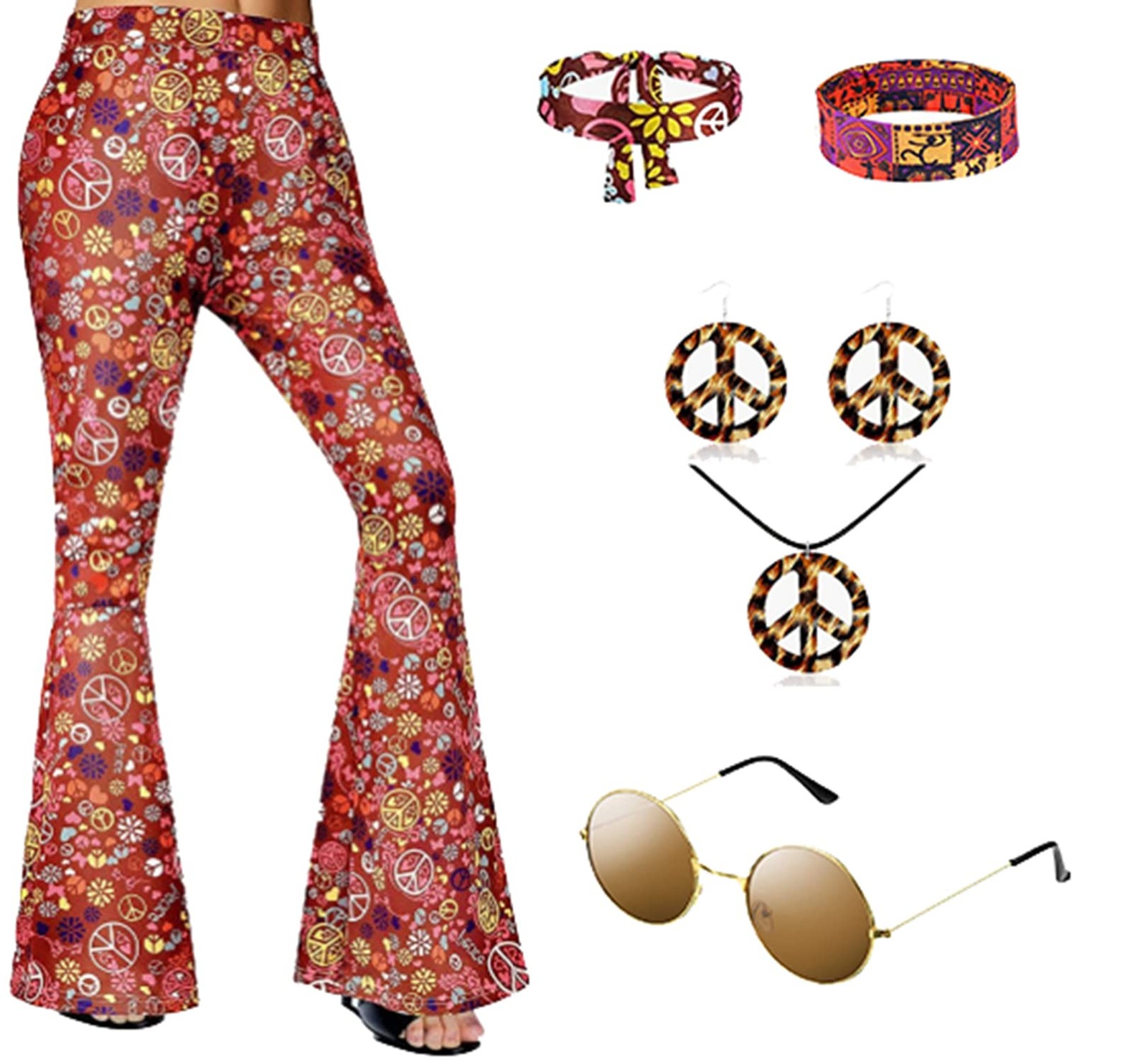 Costume hippie des années 70 pour soirée rétro avec pantalon évasé bohème coloré
