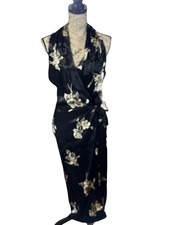 Axara Paris Floral Satin Wrap Dress 44