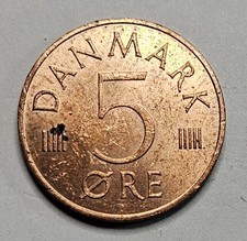 1982 Denmark 5 Five Ore - Danish - World Coin - Europe - Copper Clad Iron