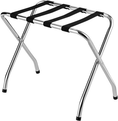 MIDDOW Chrome Luggage Rack for Guest Room, Folding Metal Bag Holder with Nylo...