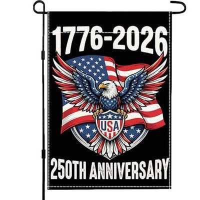 1776-2026 USA 250th Anniversary Garden Flag, Patriotic Bald Eagle black