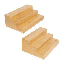 Bamboo Spice Rack for Cabinet, 3 Tier Spice Riser Shelf, 2 Pack Spices Stand ...