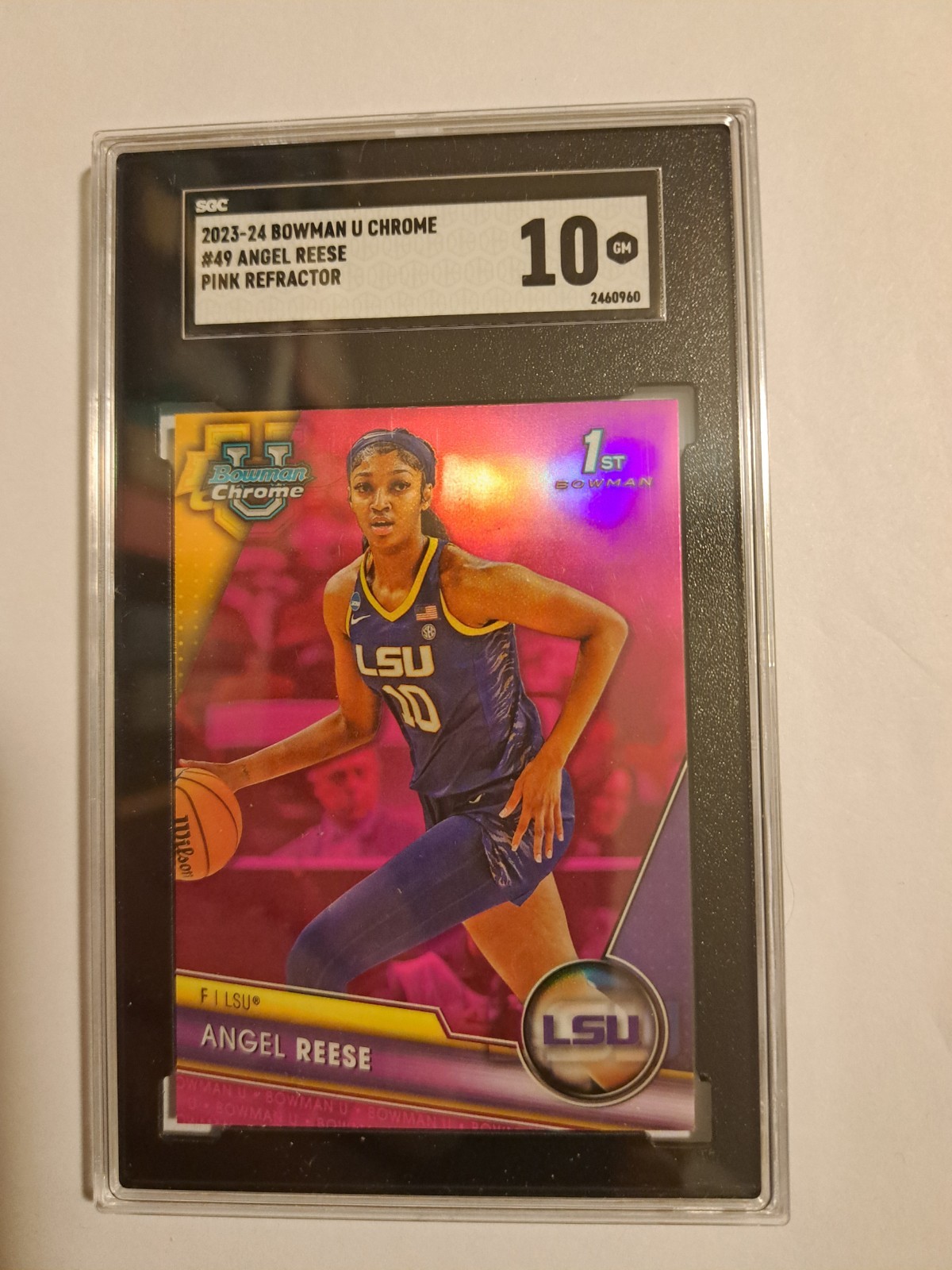 2023-24 Bowman University Chrome Angel Reese #49 Pink Refractor (RC)