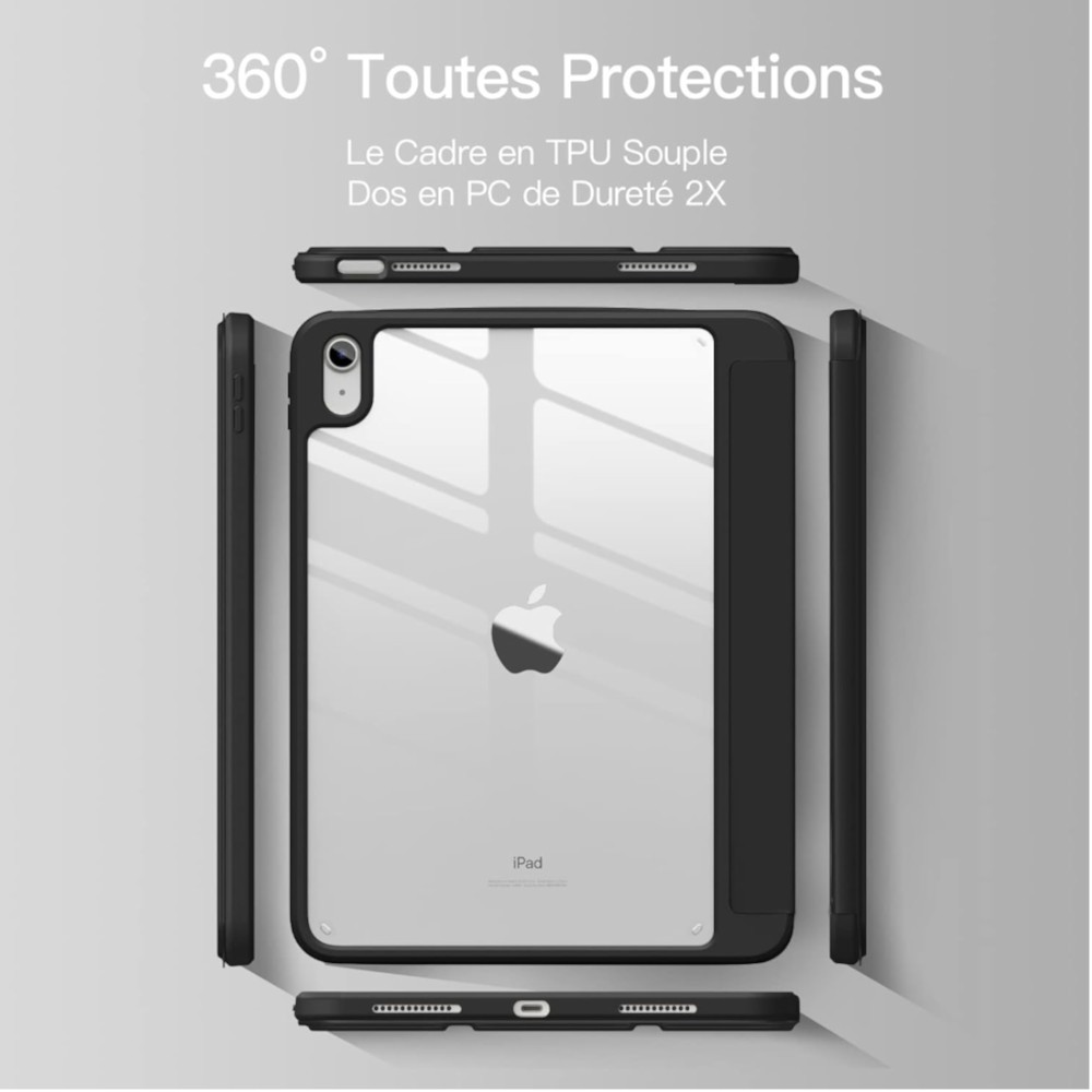 Coque iPad 10 2022 Dux Ducis Toby noire avec support stylet intégré