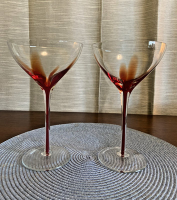 Color Blown Wine / Martini Glasses Red Down Stem Clear Goblet Cup