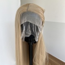 Ash Blonde Long Straight Invisible Hairline Frontal Lace Wigs Synthetic Hair