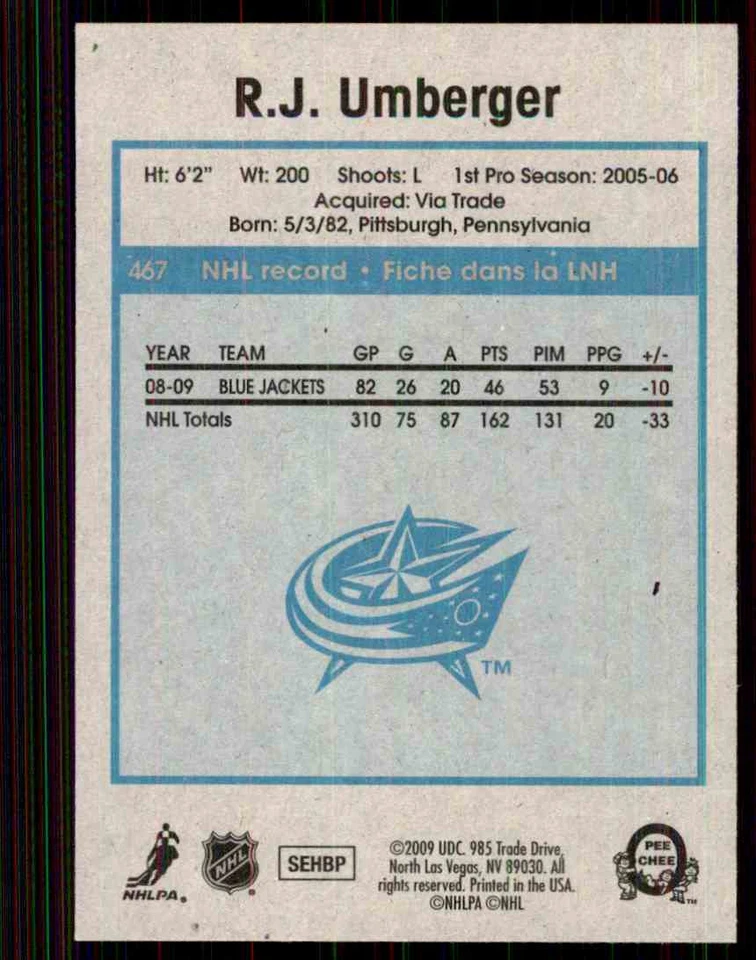 2009-10 O-PEE-CHEE RETRO R.J.UMBERGER #467 - Image 2 of 2