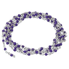 1m/3.3 Feet Stainless Steel Cable Chain, Silver Link Chain Enamel Beads, Purple