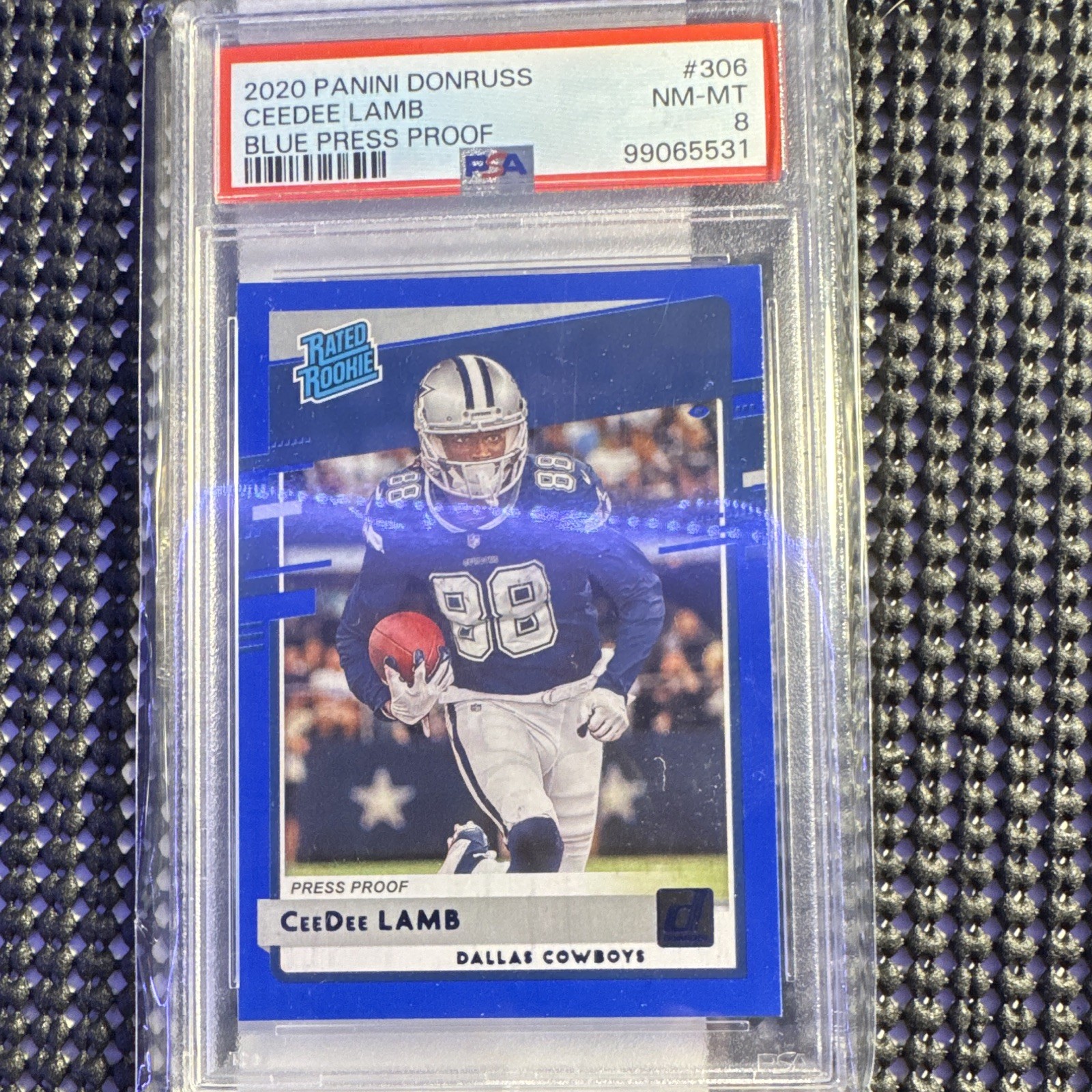 Panini 2020 Donruss Rated Rookie CeeDee Lamb #306 Press Proof Blue PSA 8