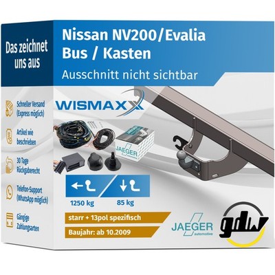 ANHÄNGERKUPPLUNG für Nissan NV200/Evalia ab 09 starr GDW +13pol E-Satz JAEGER
